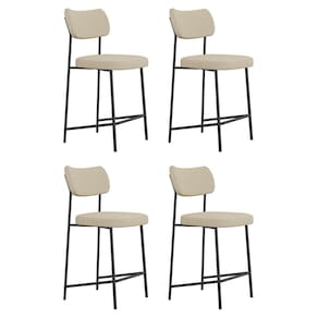 Kit 04 Banquetas Médias Para Cozinha Lila Estofada com Encosto Linho Bege - Desk Design