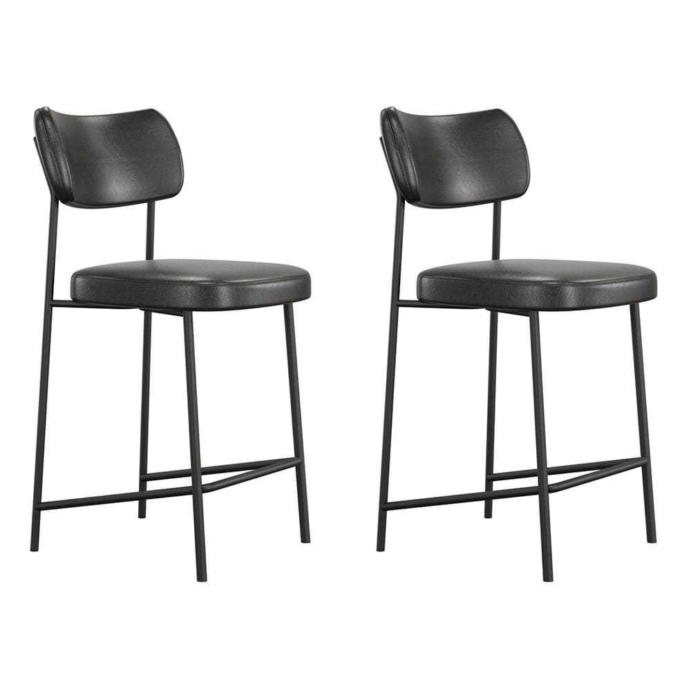 Kit 02 Banquetas Médias Para Cozinha Lila Estofada com Encosto Couríssimo Preto - Desk Design