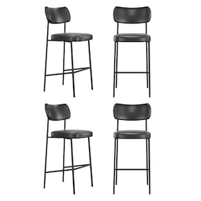 Kit 04 Banquetas Altas Para Cozinha Lila Estofada com Encosto Couríssimo Preto - Desk Design