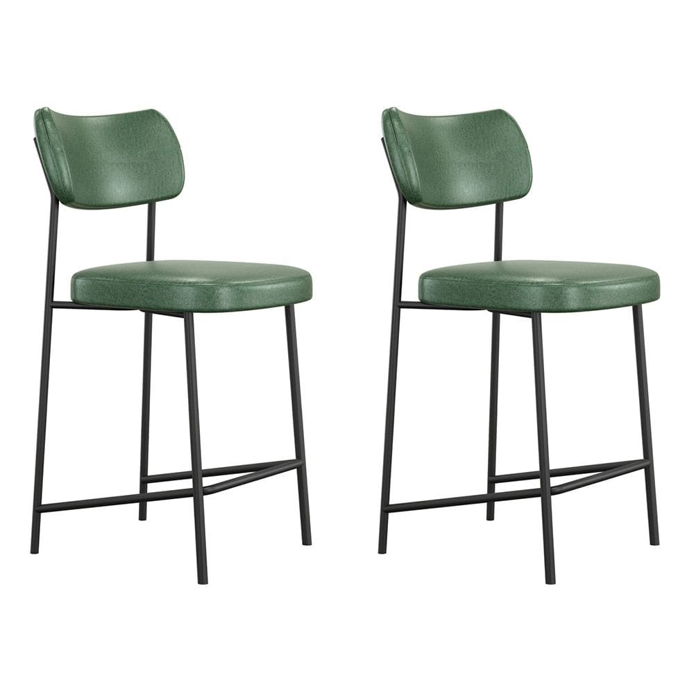 Kit 02 Banquetas Médias Para Cozinha Lila Estofada com Encosto Couríssimo Verde - Desk Design