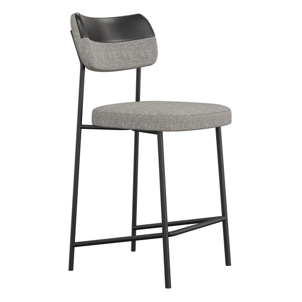 Banqueta Média Cozinha Lila com Encosto Couríssimo Preto Linho Cinza - Desk Design