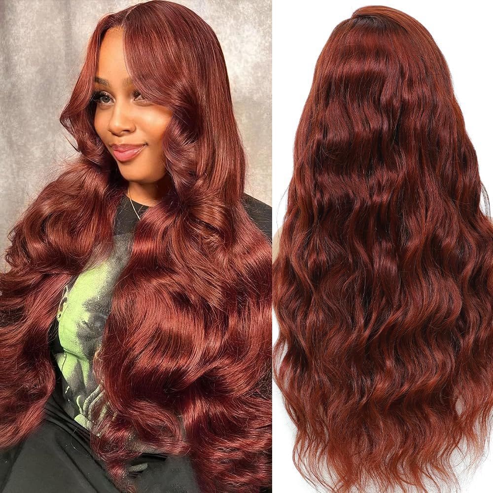 Peruca frontal de renda Hiyoker marrom avermelhado Body Wave 24" 200% de densidade