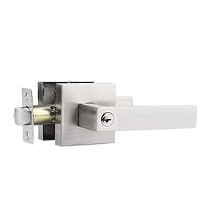 Alavanca de porta Probrico Keyed Entry Satin Nickel Square, 1 pacote