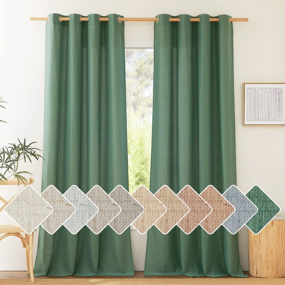 Cortinas NICETOWN de linho espesso semitransparente 240x140cm verde oliva