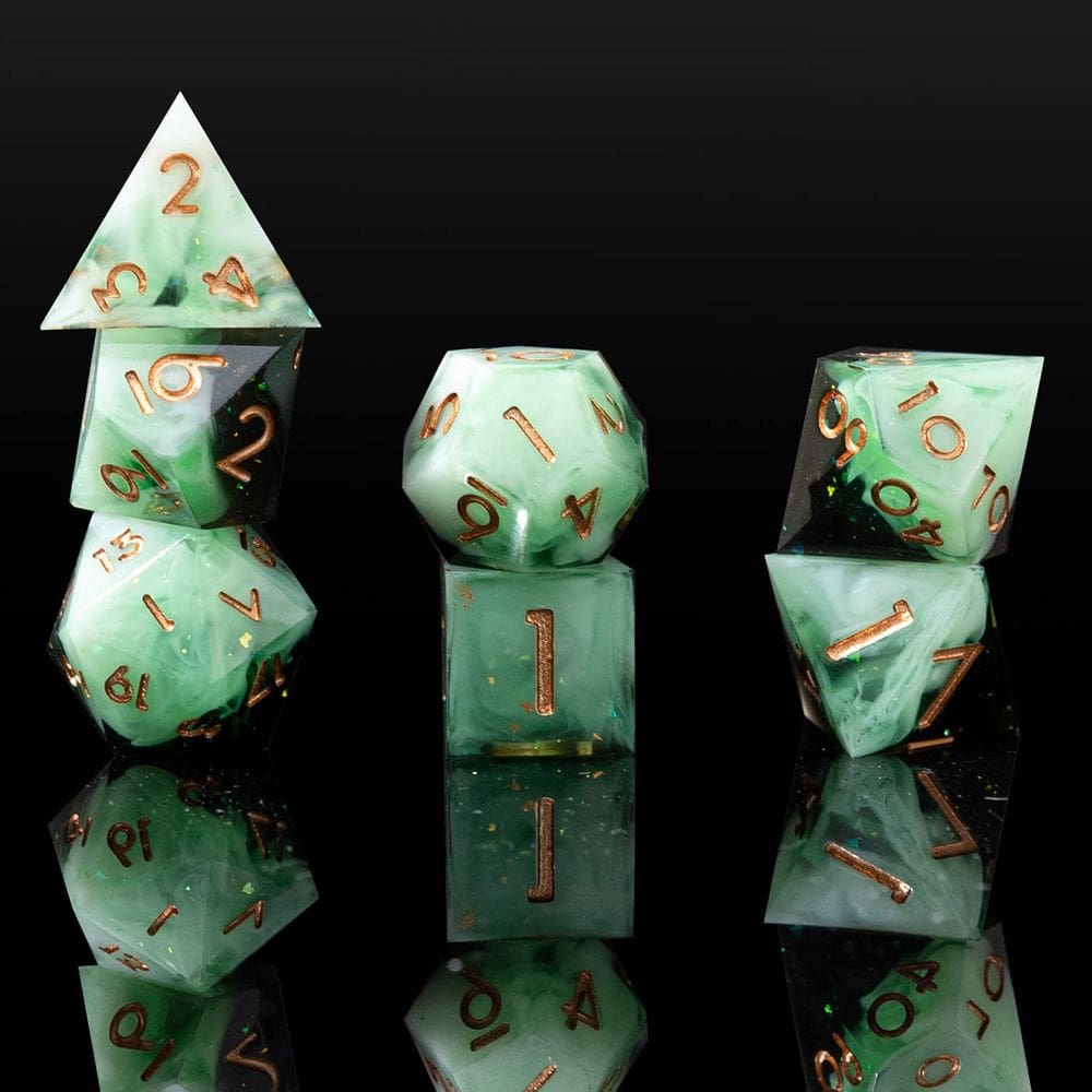Conjunto de dados YEMEKO Sharp Edge, resina artesanal para DND TTRPG