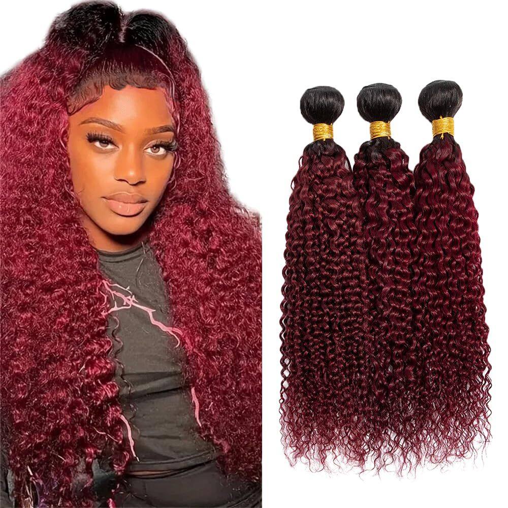 Pacotes de cabelo Raivide Kinky Curly 50, 55, 60 cm Burgundy Ombre