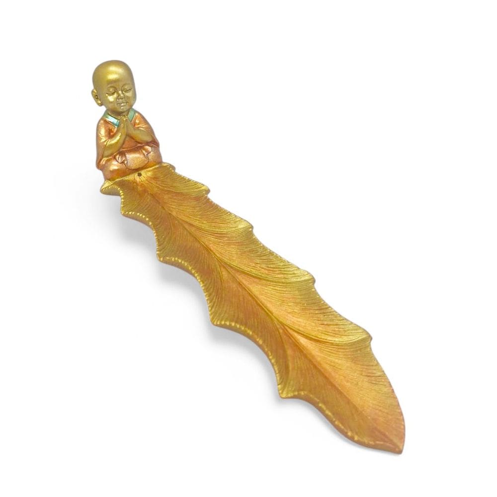 Incensário Vareta Buda Meditando Detalhes em Dourado 20 cm