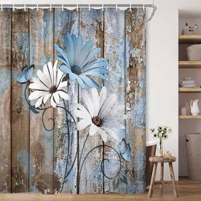 Cortina de chuveiro JAWO Farmhouse Flower Floral Rustic Blue 150x180cm