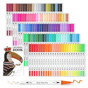 Canetas de pincel e marcadores artísticos Lelix 120 cores com livro de colorir