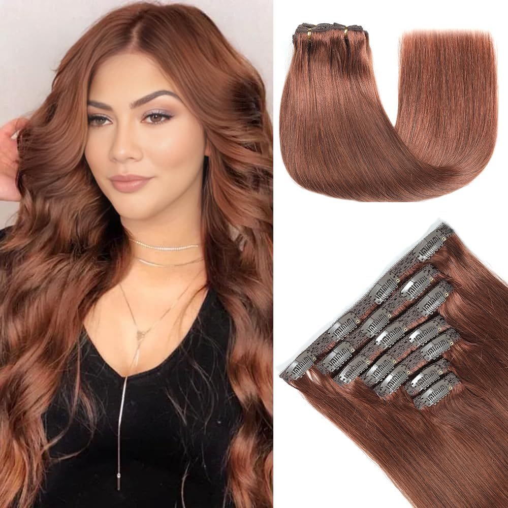 Extensões de cabelo YNSNR Real Human Hair 45cm 120g Dark Auburn