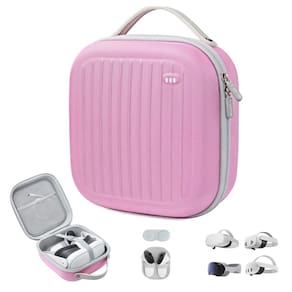 Estojo rígido compatível com Krypthos Meta Quest 3S/Quest 3/Quest 2/Vision Pro Pink