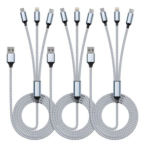 Cabo de carregamento IDISON Multi 3 em 1 de nylon trançado de 4 pés (pacote com 3)