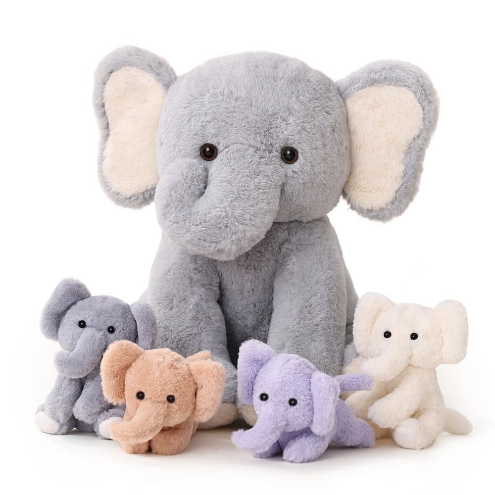 Conjunto de bichos de pelúcia Vposyako Elephant 1 mamãe com 4 bebês
