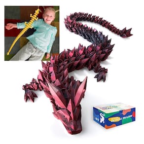 Dragon Toy RWSEFK 30 cm, cristal impresso em 3D, dragão, vermelho, preto