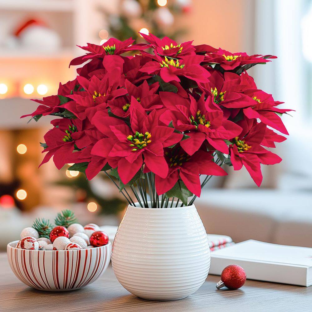 Flores artificiais Alupssuc Poinsettia 43 cm com 7 cabeças x6 vermelhas