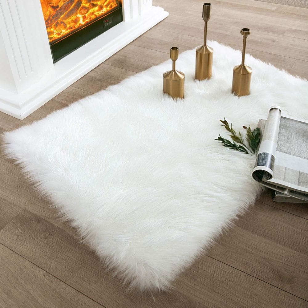 Tapete Area Ashler Home Deco Faux Fur branco 60x90cm Moderno