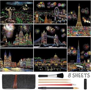Kit de pintura Scratch Art MIASTAR Rainbow com 8 folhas A4