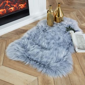 Tapete Ashler Faux Fur Fluffy Shaggy 60x90cm azul para quarto