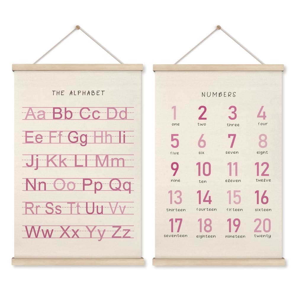 Conjunto de molduras para pôsteres HRQKO Alphabet Numbers rosa 40x60cm