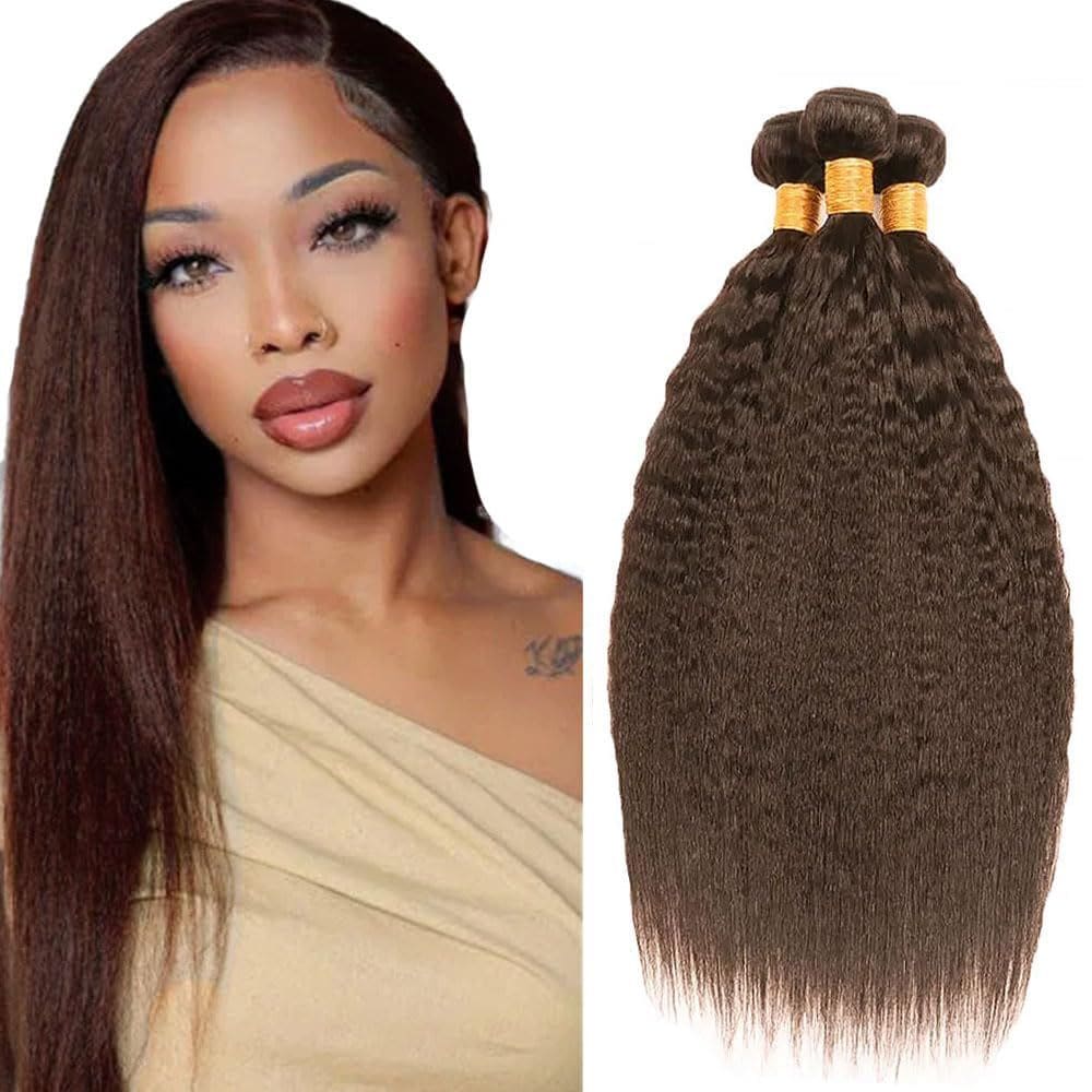 Pacotes de cabelo Raivide Kinky Straight Brown 35cm 40cm 45cm