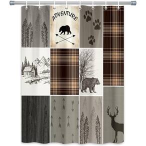 Cortina de chuveiro bzwcbei Rustic Cabin Bear Deer Grey Plaid