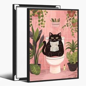Pôster Funny Black Cat Bathroom Wall Art 40x60cm com moldura preta