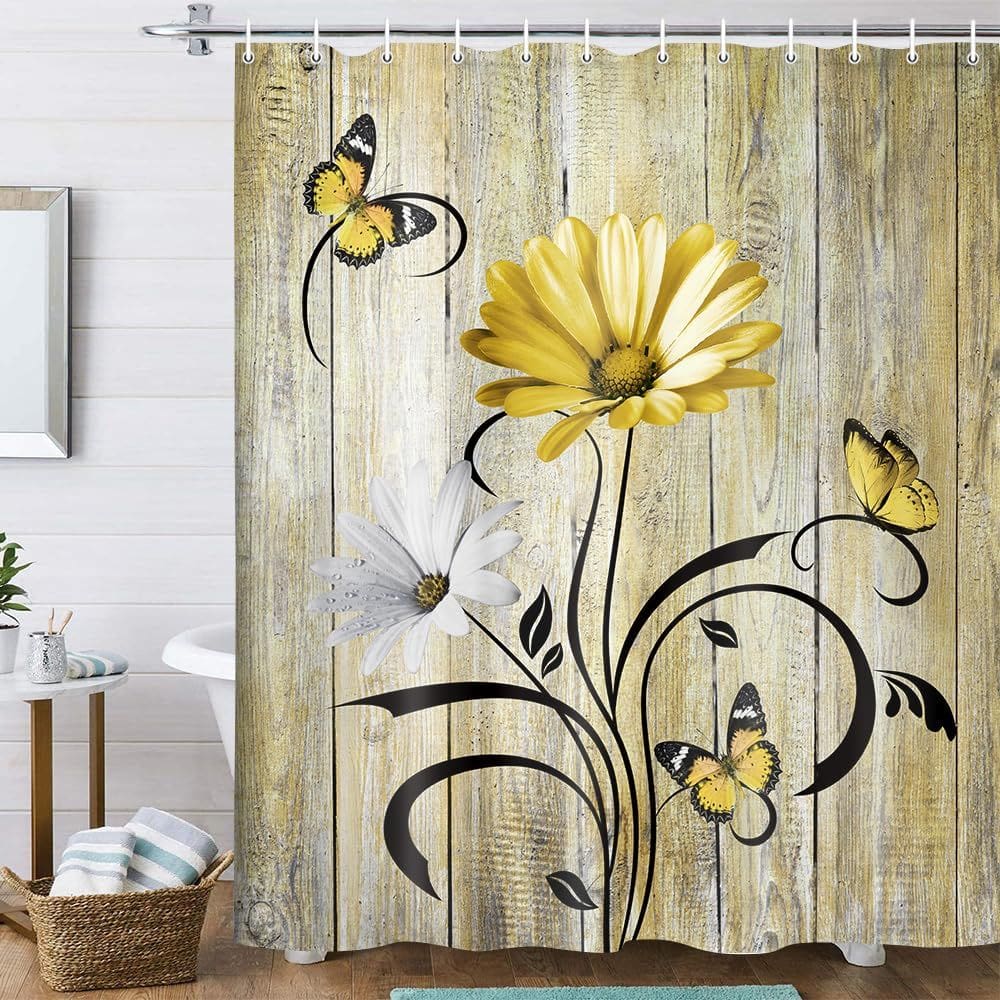 Cortina de chuveiro DYNH Rustic Farmhouse Floral 180x180cm Poliéster