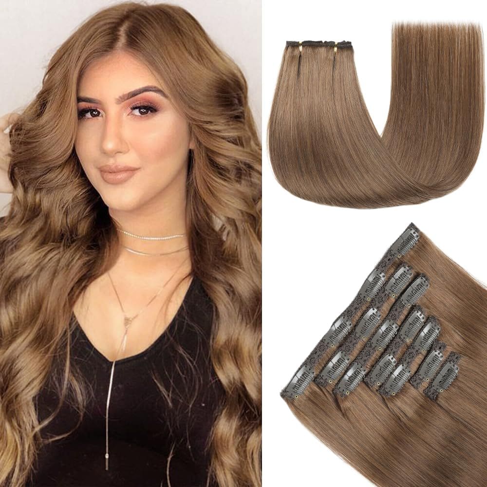 Extensões de cabelo YNSNR Real Human Hair 35 cm, castanho claro médio