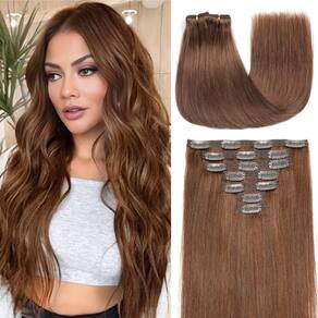 Extensões de cabelo YNSNR Real Human Hair 35 cm Castanho Chocolate