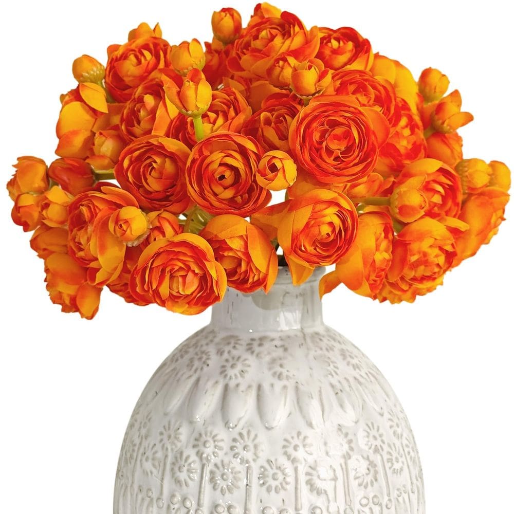 Flor artificial Letjolt Ranunculus 18 peças de seda laranja