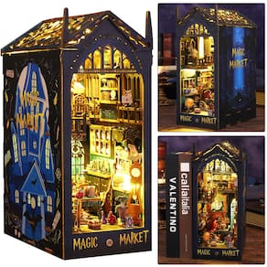 Kit de miniatura DIY Book Nook ISSEVE Magic Market com luz