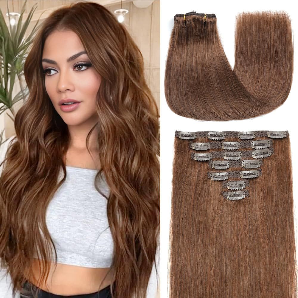 Extensões de cabelo YNSNR Chocolate Brown Real Human Hair 16 polegadas