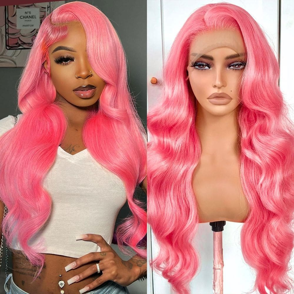 Peruca BOTNNS Pink Human Hair 200 Density 20cm Pink Body Wave