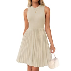 Minivestido de verão sem mangas ZESICA 2025 com gola redonda e amêndoa