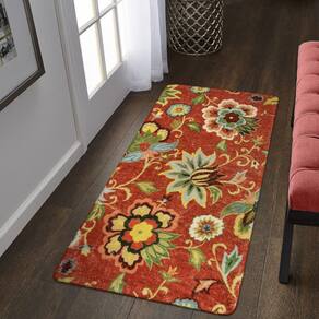 Tapete Runner Lahome vermelho floral 60x120cm lavável antiderrapante