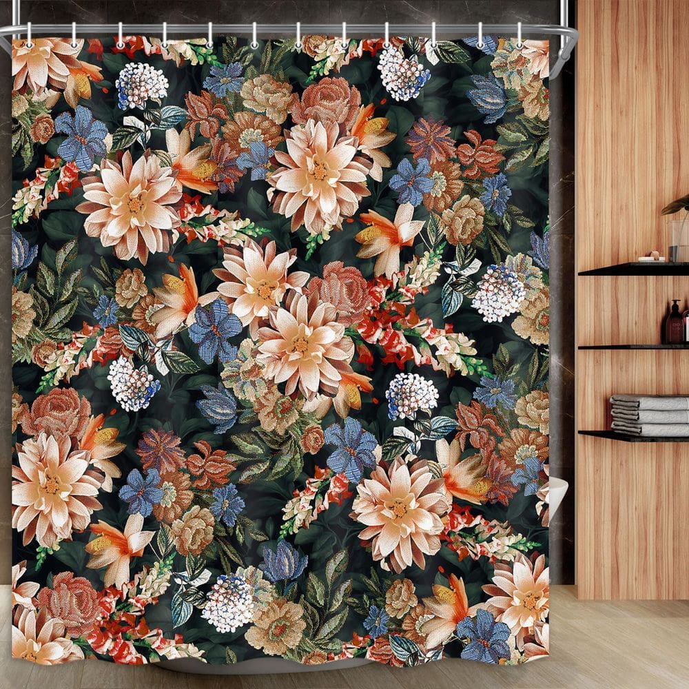 Cortina de chuveiro Drgilau Floral Vintage Blue Flower 180x180cm