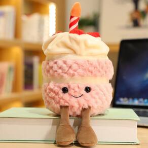 Bolo de aniversário OUKEYI de pelúcia de 28 cm para crianças (rosa)