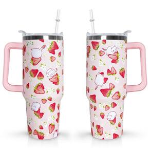 Copo Mindunm Cute Strawberry Print de 1,2 L com alça e canudo