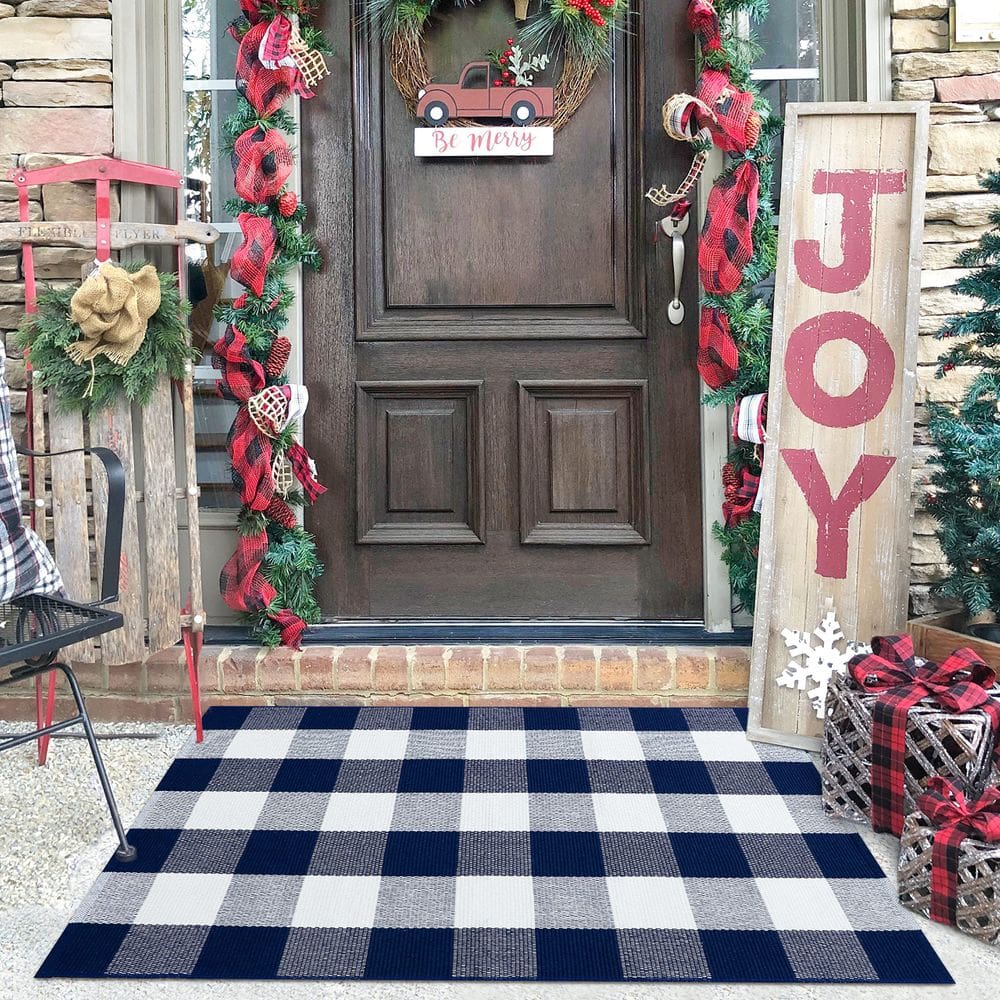 Tapete KILOCOCO Buffalo Plaid xadrez azul e branco 70x110cm