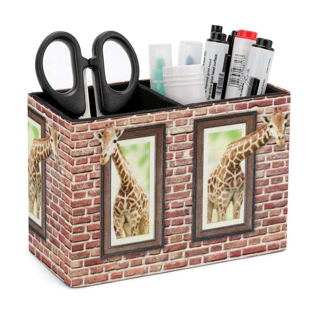 Porta-canetas Niapessel Curious Cute Giraffes Print Leather