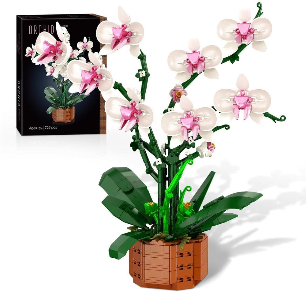 Conjunto de blocos de construção Bilinott Flower Orchid 729 unidades com luz LED