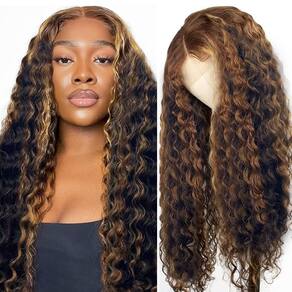 Peruca frontal de renda Fronbanis Ombre Human Hair 4/27 16" Deep Wave