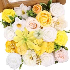 Conjunto de caixas combinadas Luckinds com flores artificiais e rosas amarelas