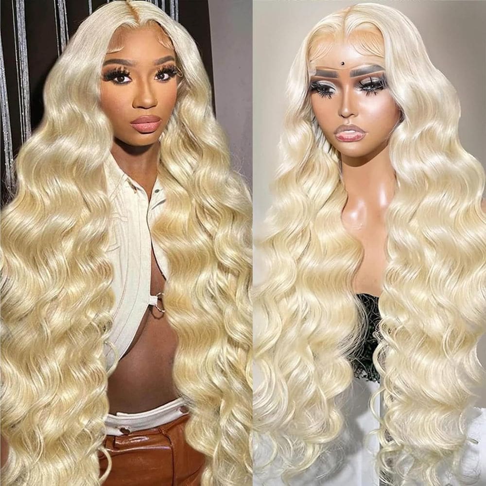 Perucas frontais de renda Drosuud 613 Body Wave 56 cm de cabelo humano