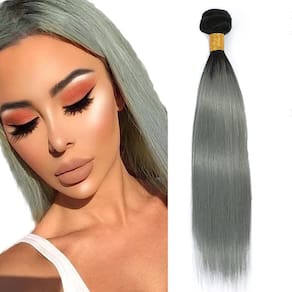 Pacotes de cabelo Freiuoke 22 cm em linha reta, cinza, 1 pacote de cabelo virgem