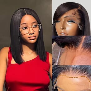 Peruca Karlami 6x6 Bob 100% cabelo humano com renda frontal 40cm