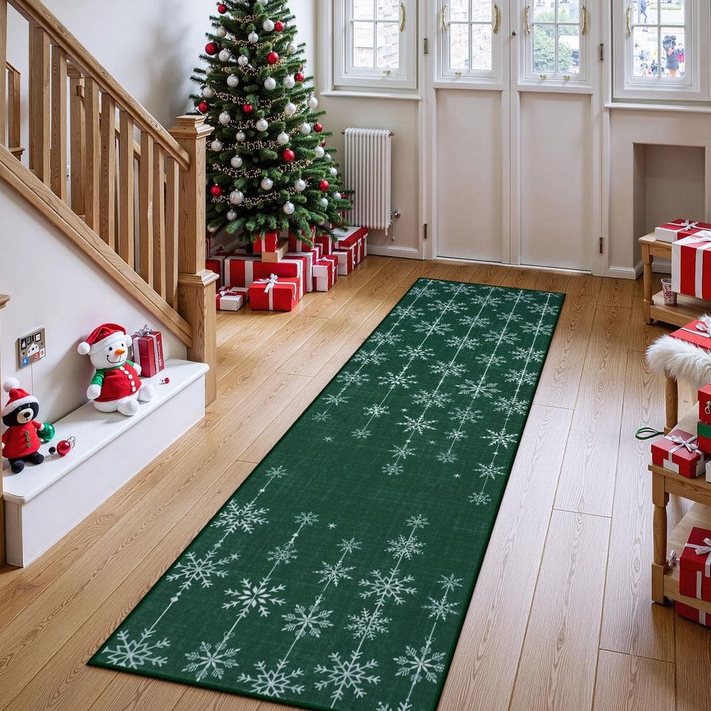 Tapete Runner Collive Christmas Vintage Green Snowflake 2 x 6 pés