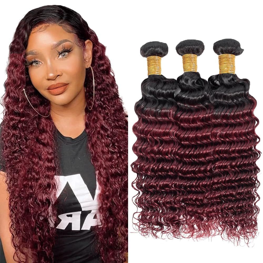 Pacotes de cabelo Raivide 1B99J Ombre Deep Wave Burgundy 50-60cm