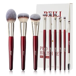 Conjunto de pincéis de maquiagem BEILI, 9 unidades, vermelho sintético premium