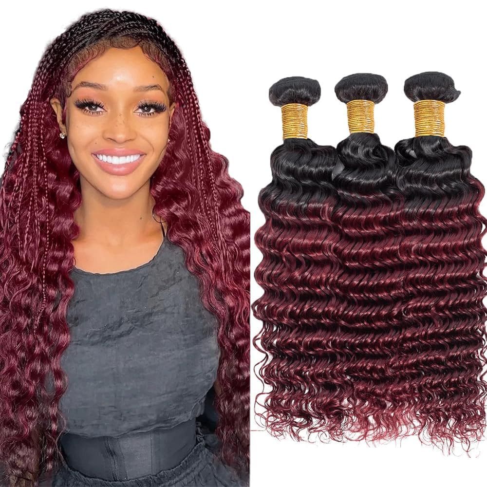 Pacotes de cabelo Raivide Burgundy Ombre Red Deep Wave 40-50cm